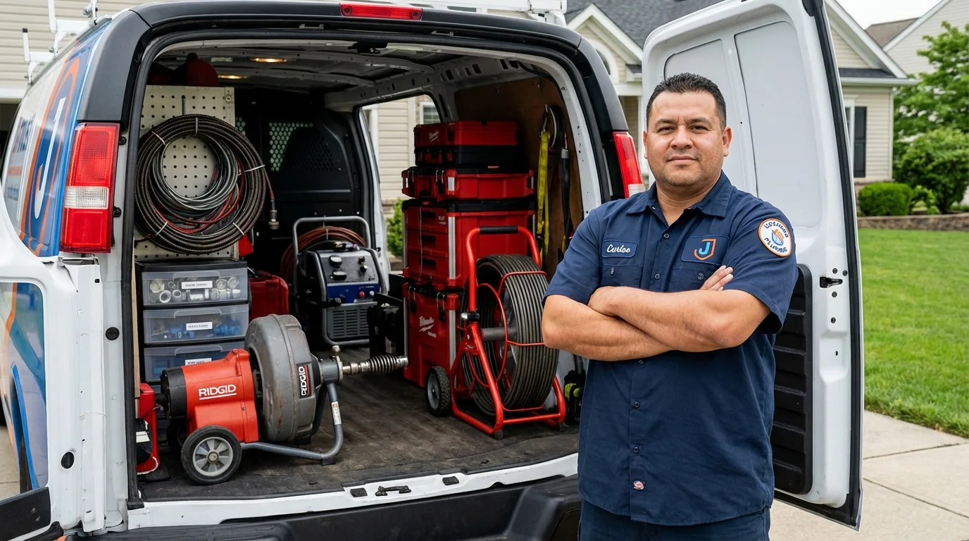 Professional drain cleaning equipment and Johns Plumbing LLC plumber in Dearborn Heights