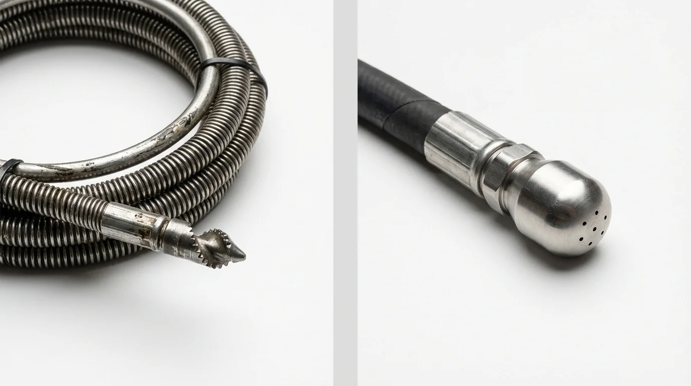 Drain snake cable and hydro jetting nozzle used for drain cleaning in Dearborn Heights, MI