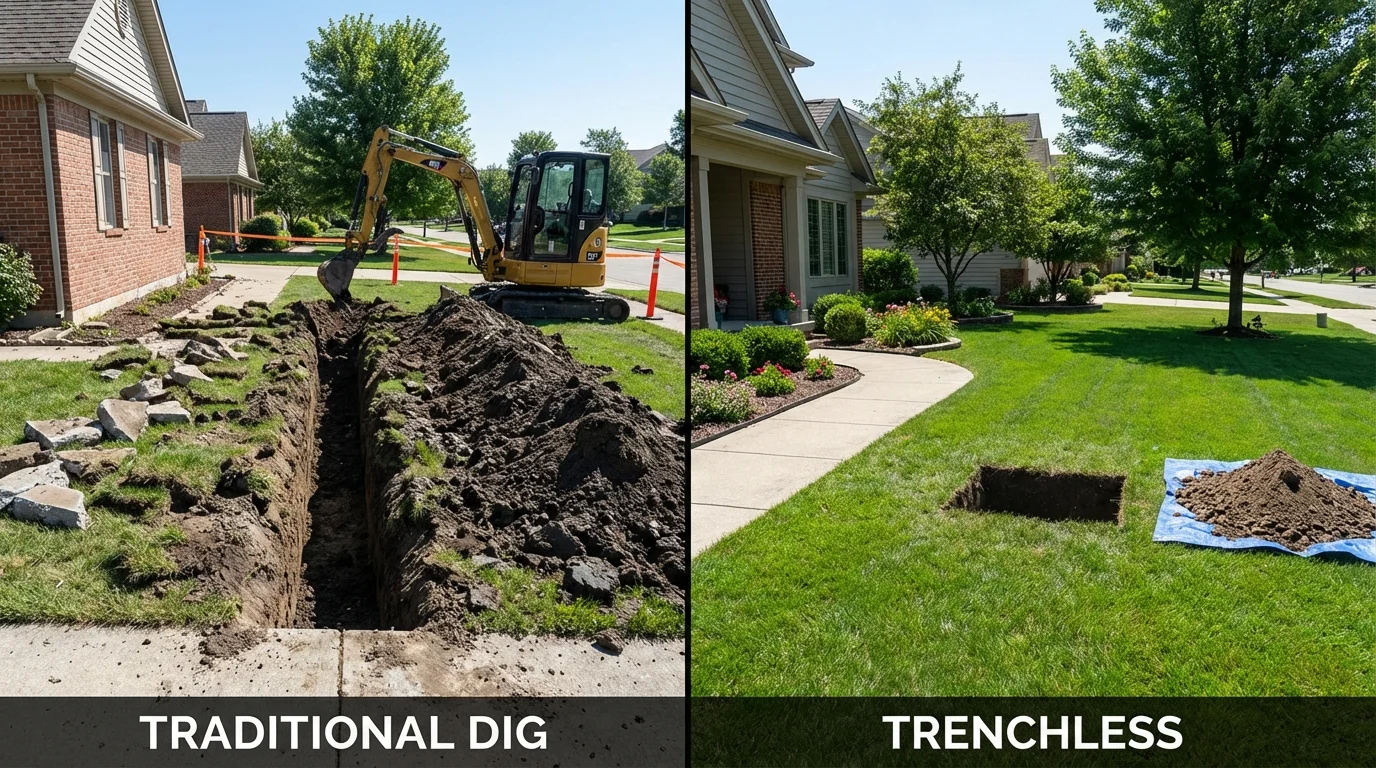 Trenchless sewer repair with minimal yard damage versus traditional excavation in Dearborn Heights, MI